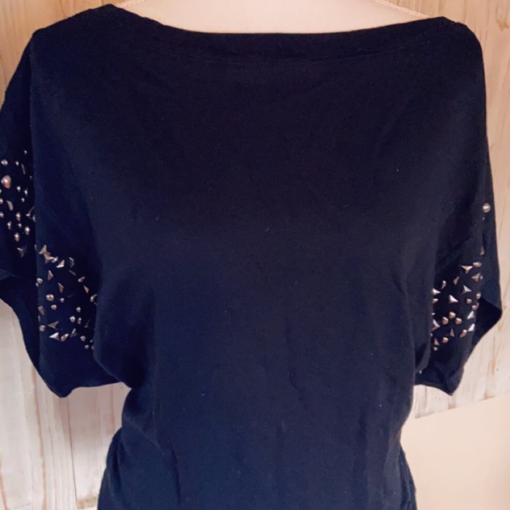 NWOT Black Studded ShortSleeve Openback Sweatshirt